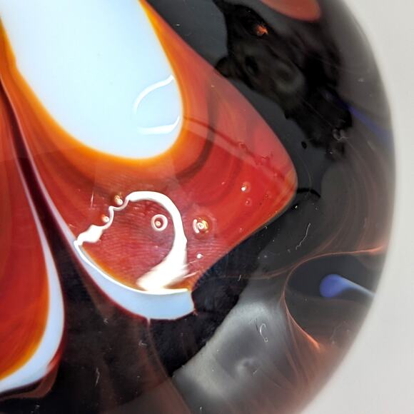 Hand Blown Art Glass Vase Retro Abstract Swirl MCM 60s Accent Decor Blue 5" - Picture 9 of 11